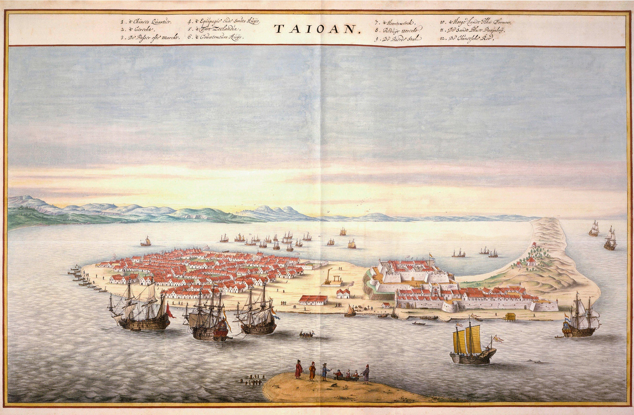 Vogelvlucht van Tayouan en fort Zeelandia, Österreichische Nationalbibliothek, Wenen, Van der Hem 41:05