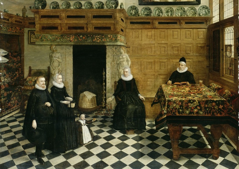 Familie in een interieur, Anoniem, ca. 1630, olieverf op doek, 86 x 118 cm., Musée d’Art et d’Histoire, Geneve, BASZ 5.