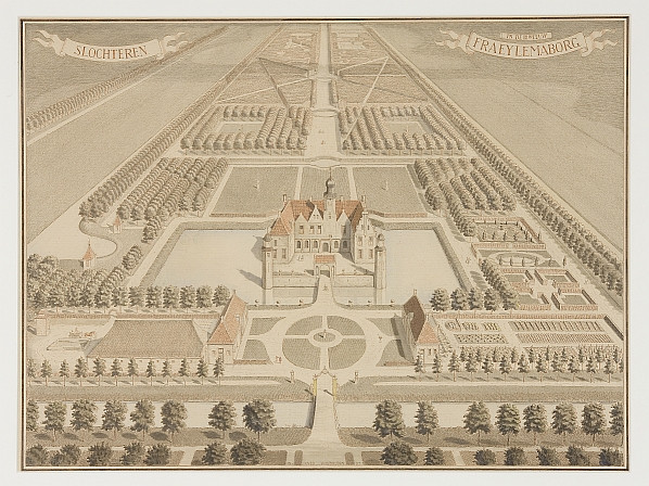 3. Landgoed Fraeylemaborg in de 18de eeuw, tekening van Anco Wigboldus (1900-1983) 1937, Jan Menze van Diepen collectie