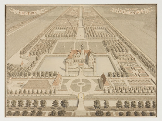 3. Landgoed Fraeylemaborg in de 18de eeuw, tekening van Anco Wigboldus (1900-1983) 1937, Jan Menze van Diepen collectie