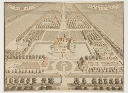 3. Landgoed Fraeylemaborg in de 18de eeuw, tekening van Anco Wigboldus (1900-1983) 1937, Jan Menze van Diepen collectie